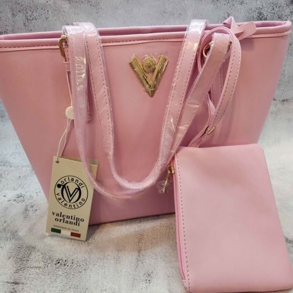 Valentino Orlandi Pink Tote Bag and Pouch Set